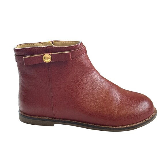 Janie and Jack Girls Red Leather Ankle Boots Size 12 Gold Zip Bow Accent Comfort - Picture 1 of 9